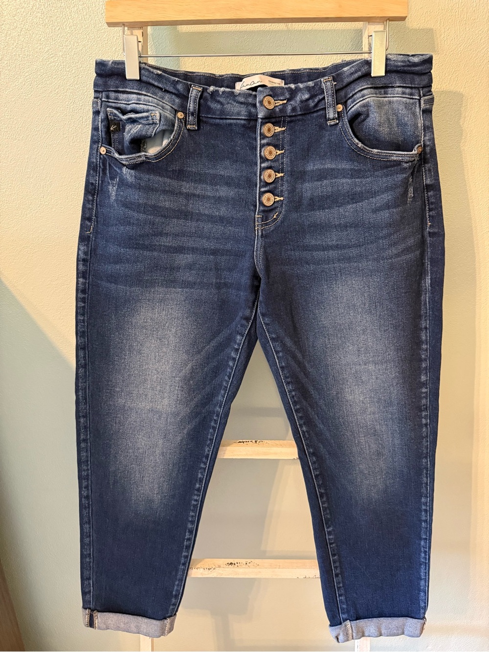 Kancan Dark Wash Women’s Button-Fly Jeans Cropped High Waist Size 30